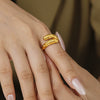 Wholesale Retro Hammer Karst Geometric 316L Stainless Steel Ring With 18K Gold Plated Electroplating For Women