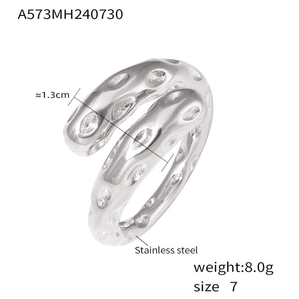 Wholesale Retro Hammered Karst Geometric Stainless Steel Ring With Electroplating For Women