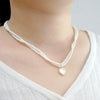 Wholesale Retro Heartshaped And Ushaped Pendant Imitation Pearl And Alloy Doublelayer Necklace Handmade For Women
