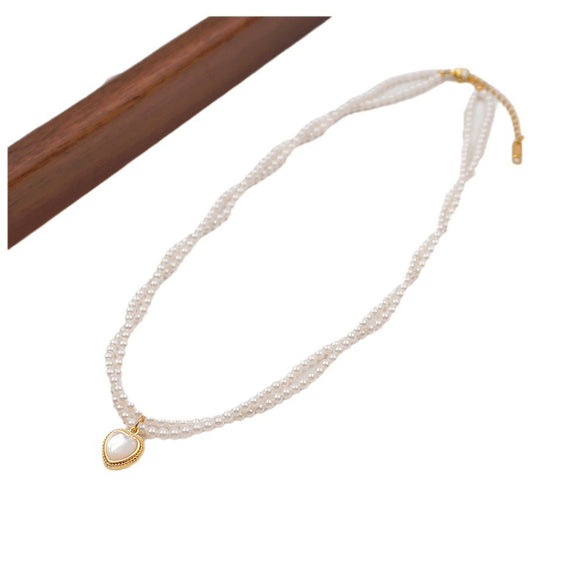 Wholesale Retro Heartshaped And Ushaped Pendant Imitation Pearl And Alloy Doublelayer Necklace Handmade For Women