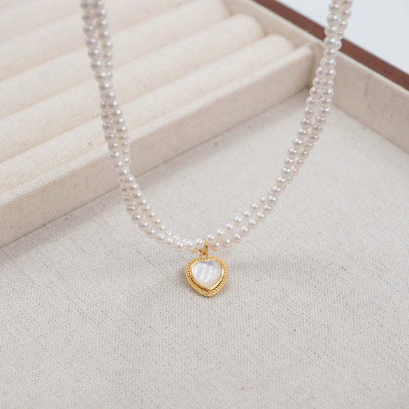 Wholesale Retro Heartshaped And Ushaped Pendant Imitation Pearl And Alloy Doublelayer Necklace Handmade For Women