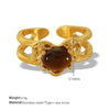 Wholesale Retro Heartshaped 316L Stainless Steel Open Ring With Geometric Pattern And Electroplating Treatment