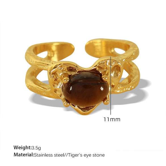Wholesale Retro Heartshaped 316L Stainless Steel Open Ring With Geometric Pattern And Electroplating Treatment