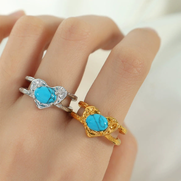 Wholesale Retro Heartshaped 316L Stainless Steel Open Ring With Geometric Pattern And Electroplating Treatment