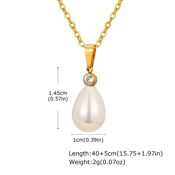Wholesale Retro Highend Titanium Steel Artificial Pearl Dropshaped Pendant Necklace Clavicle Chain With Electroplating