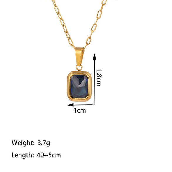 Wholesale Retro Hiphop Geometric Titanium Steel Plated 18K Color Gemstone Oshaped Chain Necklace Jewelry For Women
