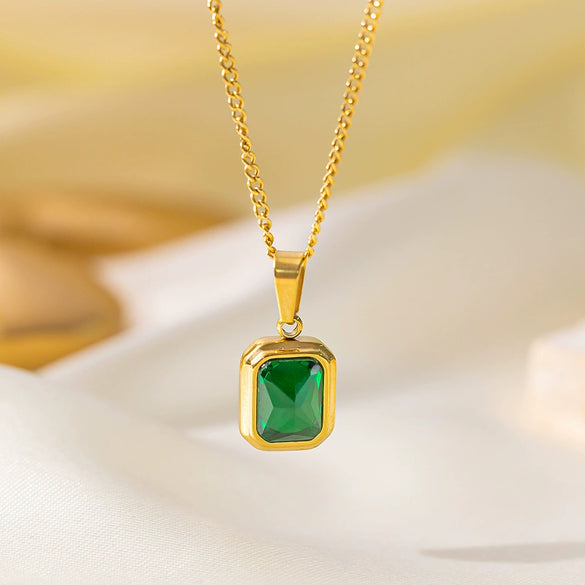 Wholesale Retro Hiphop Geometric Titanium Steel Plated 18K Color Gemstone Oshaped Chain Necklace Jewelry For Women