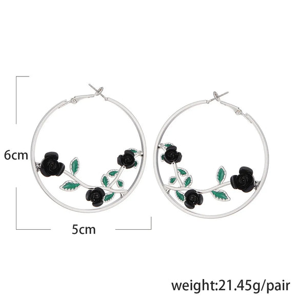 Europe And America Cross Border New Retro Hollow Out Rose Earrings Exaggerated Personalized Flower Metal Alloy Earrings Ear Clip Accessories