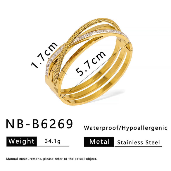 Wholesale Retro Ins Style Geometric Lines Hollow Diamond Stainless Steel Bracelet 18K Vacuum Plated In Furnace