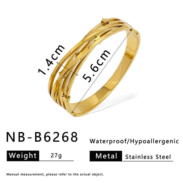 Wholesale Retro Ins Style Geometric Lines Hollow Diamond Stainless Steel Bracelet 18K Vacuum Plated In Furnace