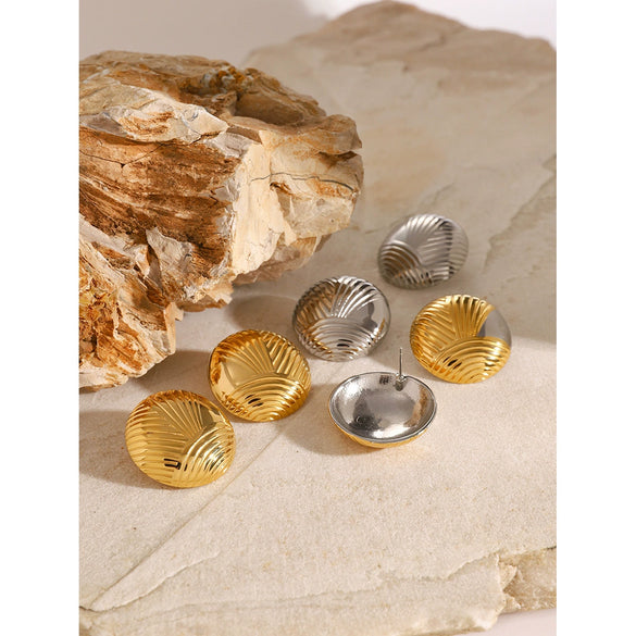 Wholesale Retro Irregular Rib Stainless Steel Earrings For Women With Electroplating Design