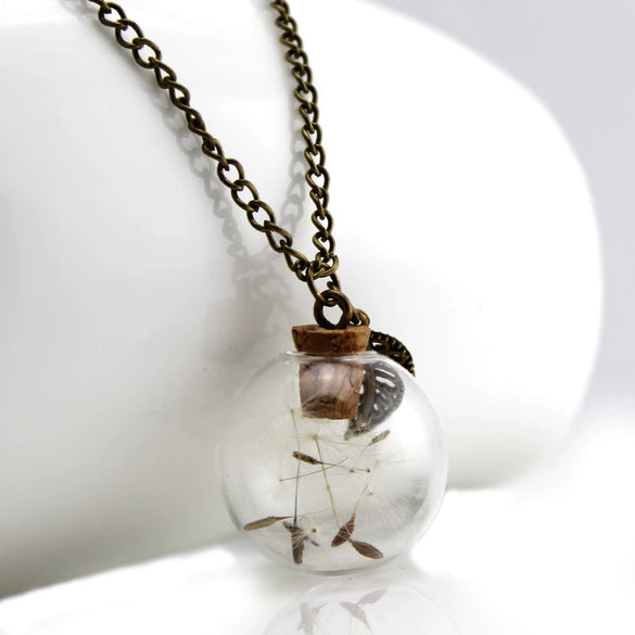 Wholesale Retro Jewelry Alloy Dandelion Necklace With Mixed Gem Inlay And Plaid Pattern