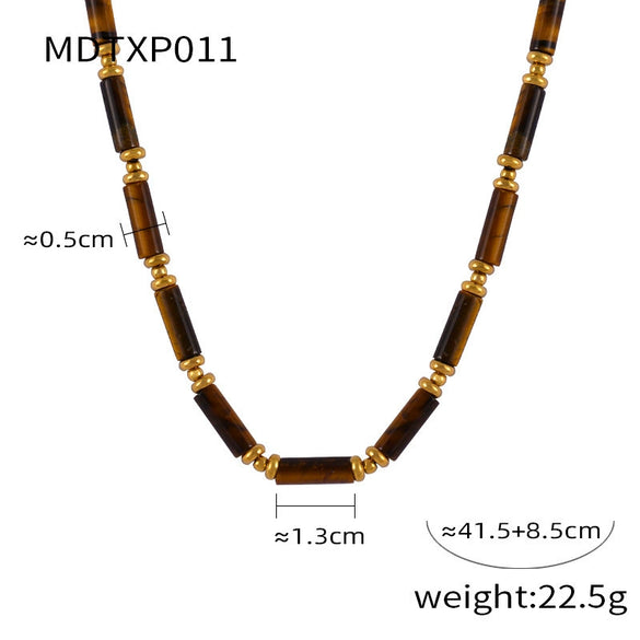 Wholesale Retro Jewelry Set With Tiger Eye Stone Beaded Design Electroplated Titanium Steel For Men And Women
