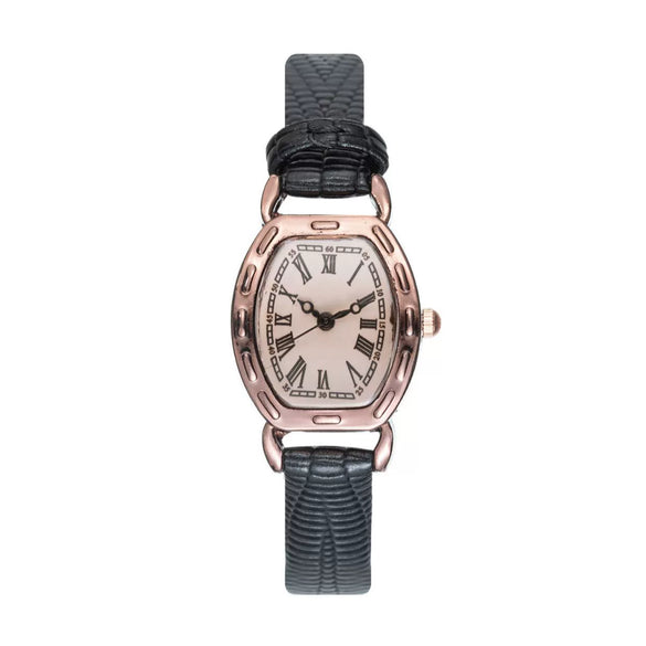Wholesale Retro Ladies Alloy Case Pu Strap Barrel Shape Quartz Watch