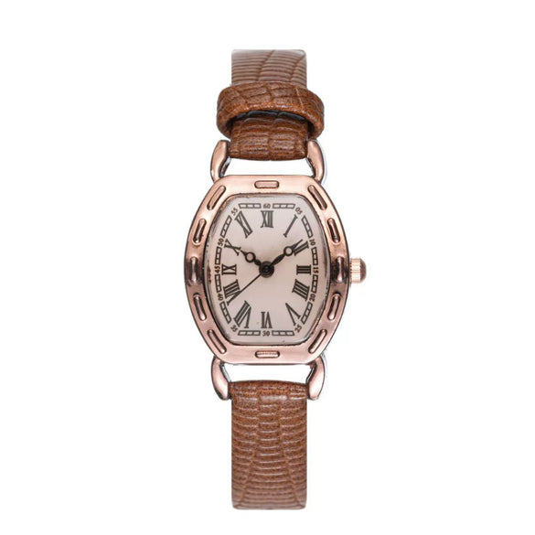 Wholesale Retro Ladies Alloy Case Pu Strap Barrel Shape Quartz Watch