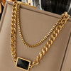 Wholesale Retro Light Luxury Simple Rectangular Geometric Titanium Steel Double Layer Chain Necklace With Black Diamond Copper Material Electroplating Treatment