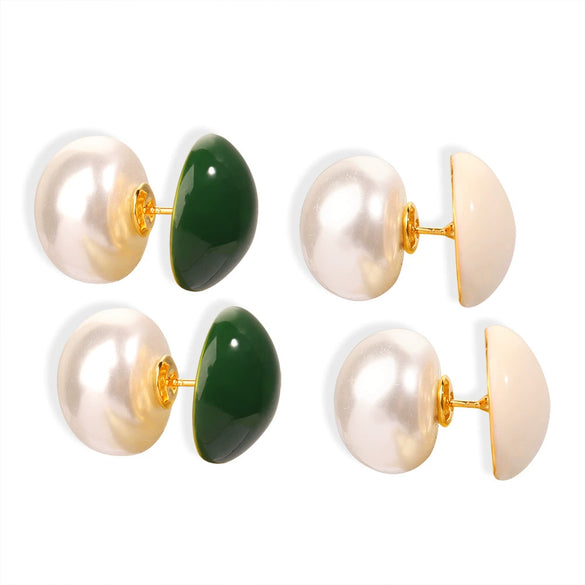 Wholesale Retro Light Luxury Style Copper Enamel Glaze Imitation Pearl Geometric Earrings For Women