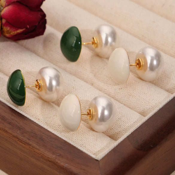 Wholesale Retro Light Luxury Style Copper Enamel Glaze Imitation Pearl Geometric Earrings For Women