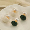Wholesale Retro Light Luxury Style Copper Enamel Glaze Imitation Pearl Geometric Earrings For Women