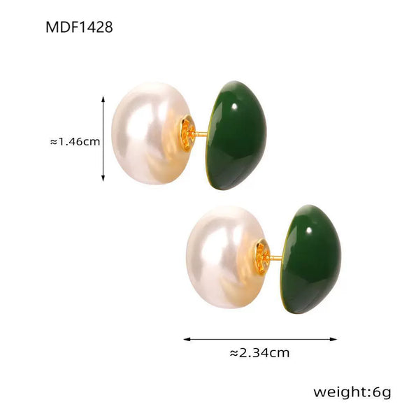 Wholesale Retro Light Luxury Style Copper Enamel Glaze Imitation Pearl Geometric Earrings For Women