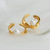 Wholesale Retro Light Luxury Twisted Pearl Cshaped Stainless Steel Earrings With Electroplating For Women