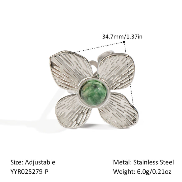 Wholesale Retro Luxury High End Ring Jewelry For Women Flower Inlaid African Turquoise Titanium Steel Geometric Shape Pvd Vacuum Real Gold Electroplating