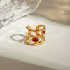 Wholesale Retro Luxury Stainless Steel Red Agate Hollow Opening Ring With Geometric Pattern And Electroplating Jewelry For Women