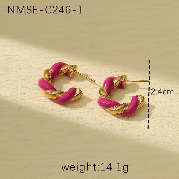 Wholesale Retro Macaron Color Stainless Steel Heart Shaped Earrings With Electroplating Design For Women