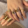 Wholesale Retro Maillard Style Natural Tiger Stone Geometric Ring For Women Stainless Steel With Electroplating