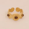 Wholesale Retro Maillard Style Natural Tiger Stone Geometric Ring For Women Stainless Steel With Electroplating