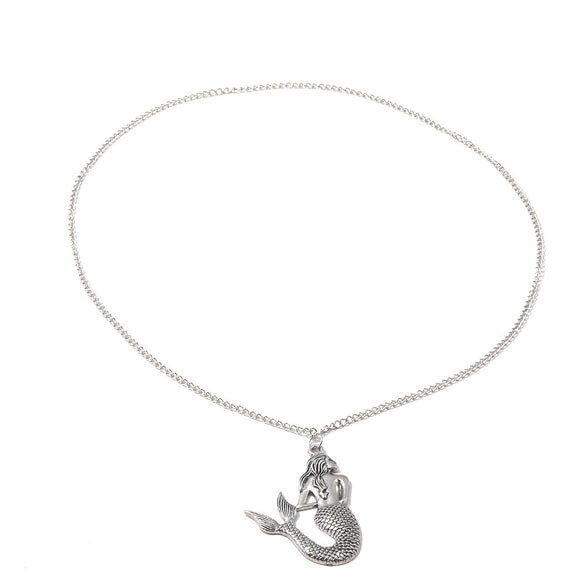 Wholesale Retro Mermaid Pendant Necklace With Long Sweater Chain Alloy Geometric Electroplated Jewelry For Women