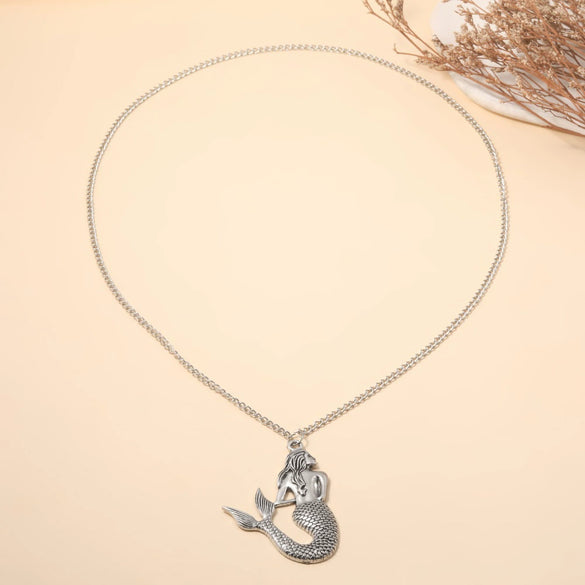Wholesale Retro Mermaid Pendant Necklace With Long Sweater Chain Alloy Geometric Electroplated Jewelry For Women
