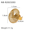 Wholesale Retro Metal Stainless Steel Plated Oval Flower Fan Ring For Women With 18K Furnace Vacuum Plating
