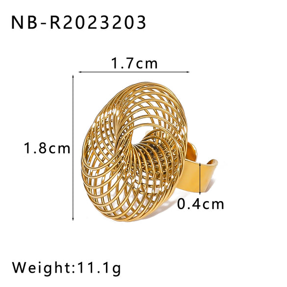 Wholesale Retro Metal Stainless Steel Plated Oval Flower Fan Ring For Women With 18K Furnace Vacuum Plating