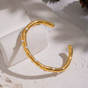 Wholesale Retro Minimalist Inlaid Pearl Irregular Arc Opening Stainless Steel Bracelet With Pvd Furnace Vacuum Real Gold Plating