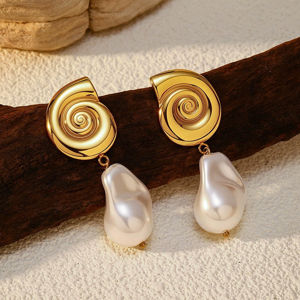 Wholesale Retro Minimalist Pearl Stainless Steel Electroplated Earrings For Women