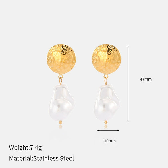 Wholesale Retro Minimalist Pearl Stainless Steel Electroplated Earrings For Women