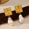 Wholesale Retro Minimalist Pearl Stainless Steel Electroplated Earrings For Women