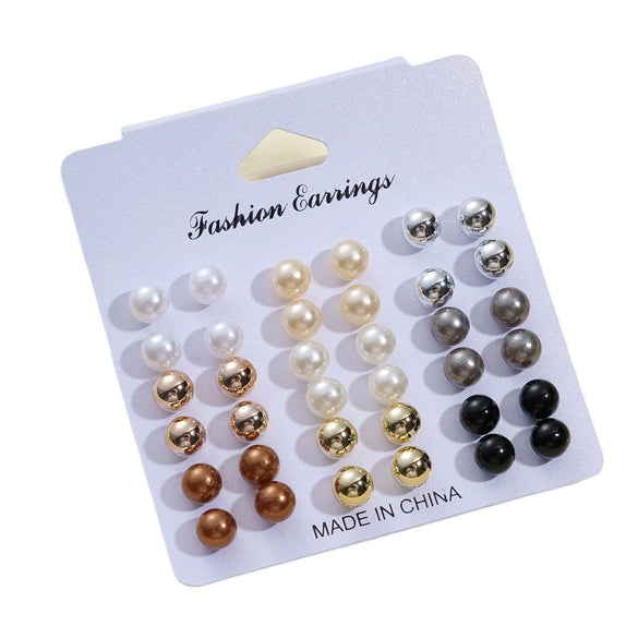 Wholesale Retro Mixed Color Imitation Pearl Women's Earrings Set With Geometric Pattern And Electroplating Treatment