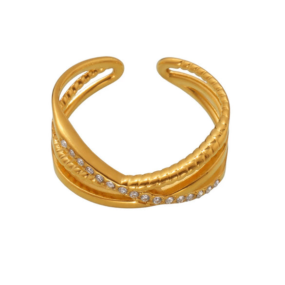 Wholesale Retro Multilayer Cross Geometric Zircon Stainless Steel Goldplated Women's Ring