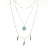 Wholesale Retro Multilayer Feather Leaf Pendant Neck Chain With Turquoise Point Drill And Electroplating Made Of Alloy Metal