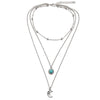 Wholesale Retro Multilayer Feather Leaf Pendant Neck Chain With Turquoise Point Drill And Electroplating Made Of Alloy Metal
