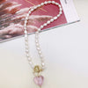 Wholesale Retro Natural Pearl And Alloy Heart Geometric Necklace With Ball Chain