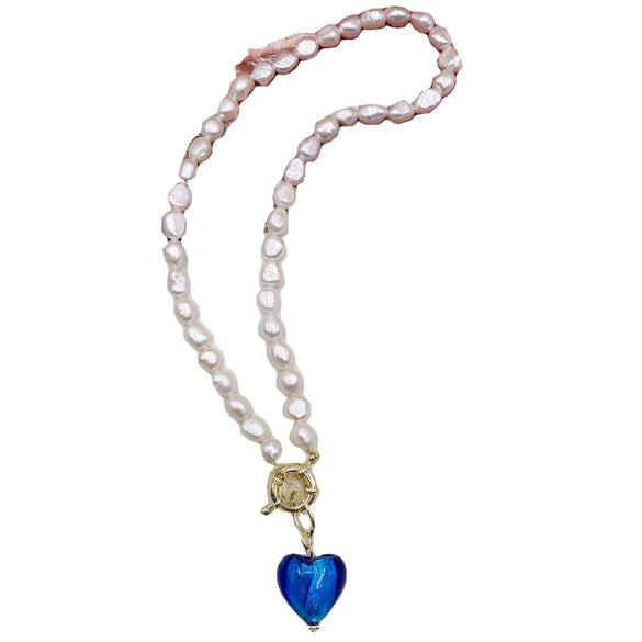 Wholesale Retro Natural Pearl And Alloy Heart Geometric Necklace With Ball Chain