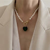 Wholesale Retro Natural Pearl And Alloy Heart Geometric Necklace With Ball Chain