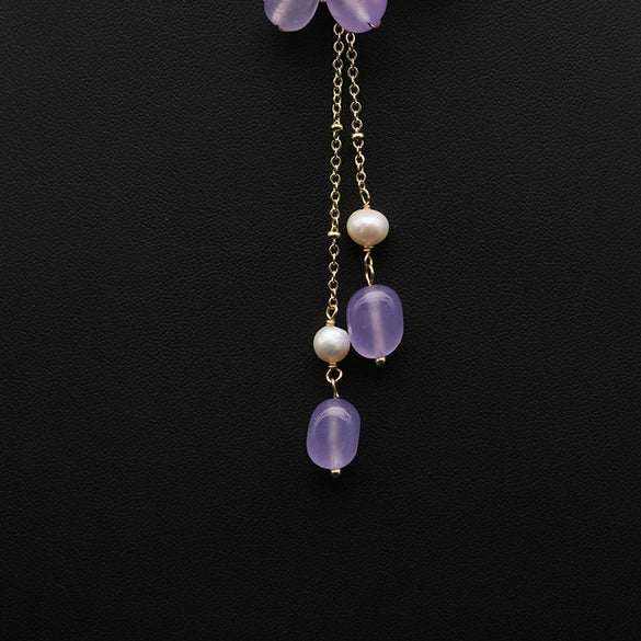 Wholesale Retro Natural Pearl Necklace With Shell Butterfly Pendant Amethyst Tassel And Geometric Pattern Copper 18K Gold Plated