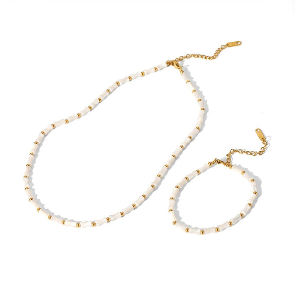 Wholesale Retro Natural Shell Slub Clavicle Chain Necklace For Women Stainless Steel Gold Plated With Vacuum Real Gold Electroplating In Pvd Furnace