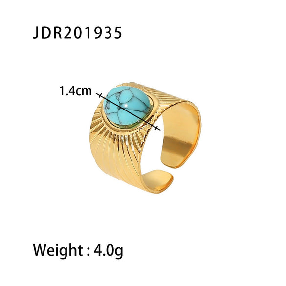 Wholesale Retro Natural Stone And Zircon Ring And Bracelet For Women Titanium Steel Open Ring With Set Precious Stones Geometric Styling