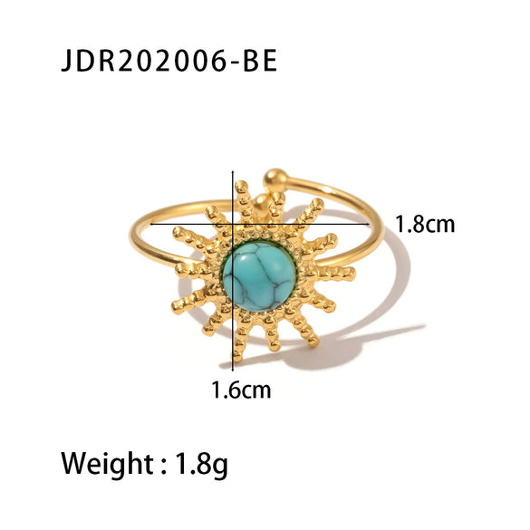 Wholesale Retro Natural Stone And Zircon Ring And Bracelet For Women Titanium Steel Open Ring With Set Precious Stones Geometric Styling