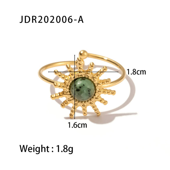 Wholesale Retro Natural Stone And Zircon Ring And Bracelet For Women Titanium Steel Open Ring With Set Precious Stones Geometric Styling